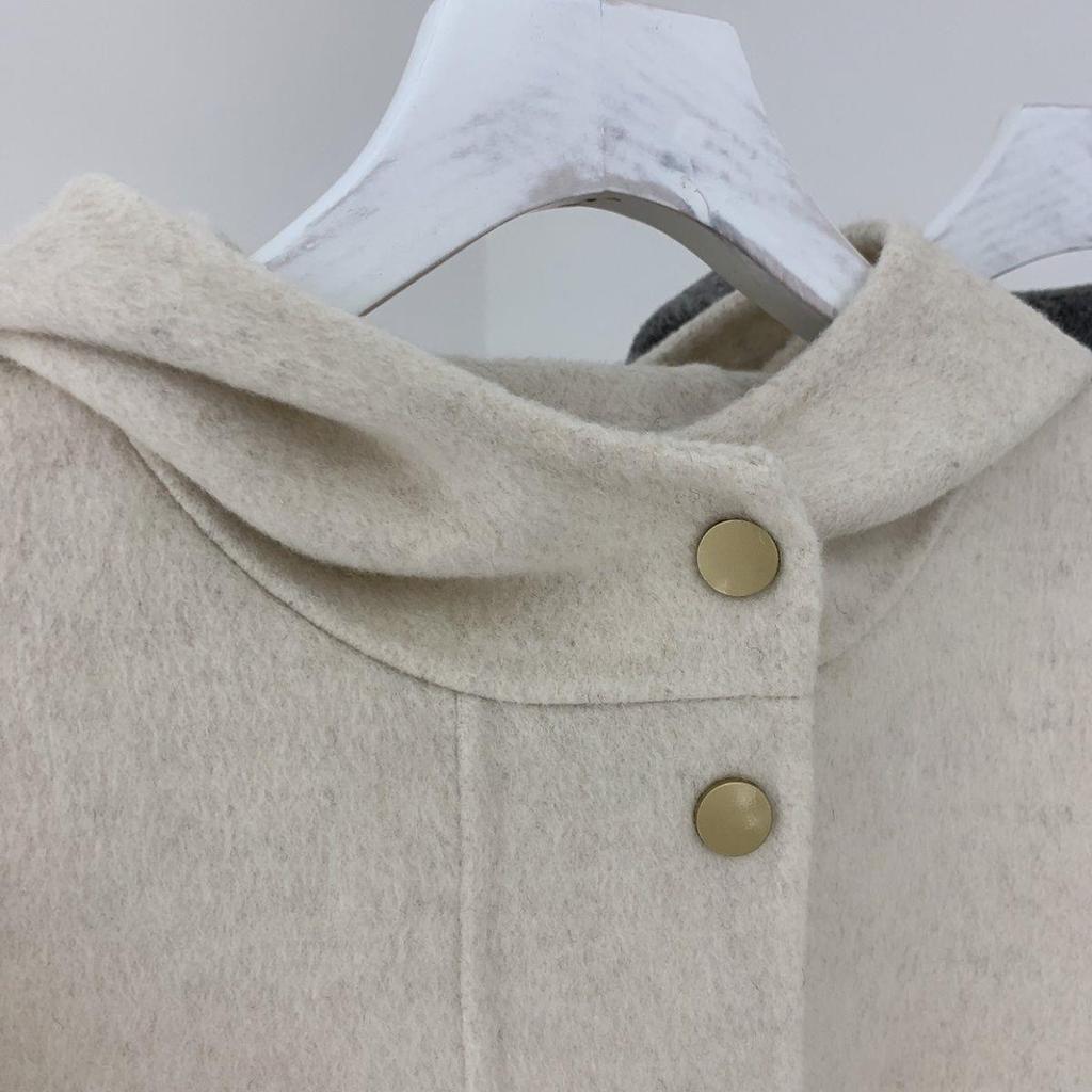 Женская модная зимняя накидка-жакет большого размера с капюшоном, свободное шерстяное пальто с плюшевой подкладкой.