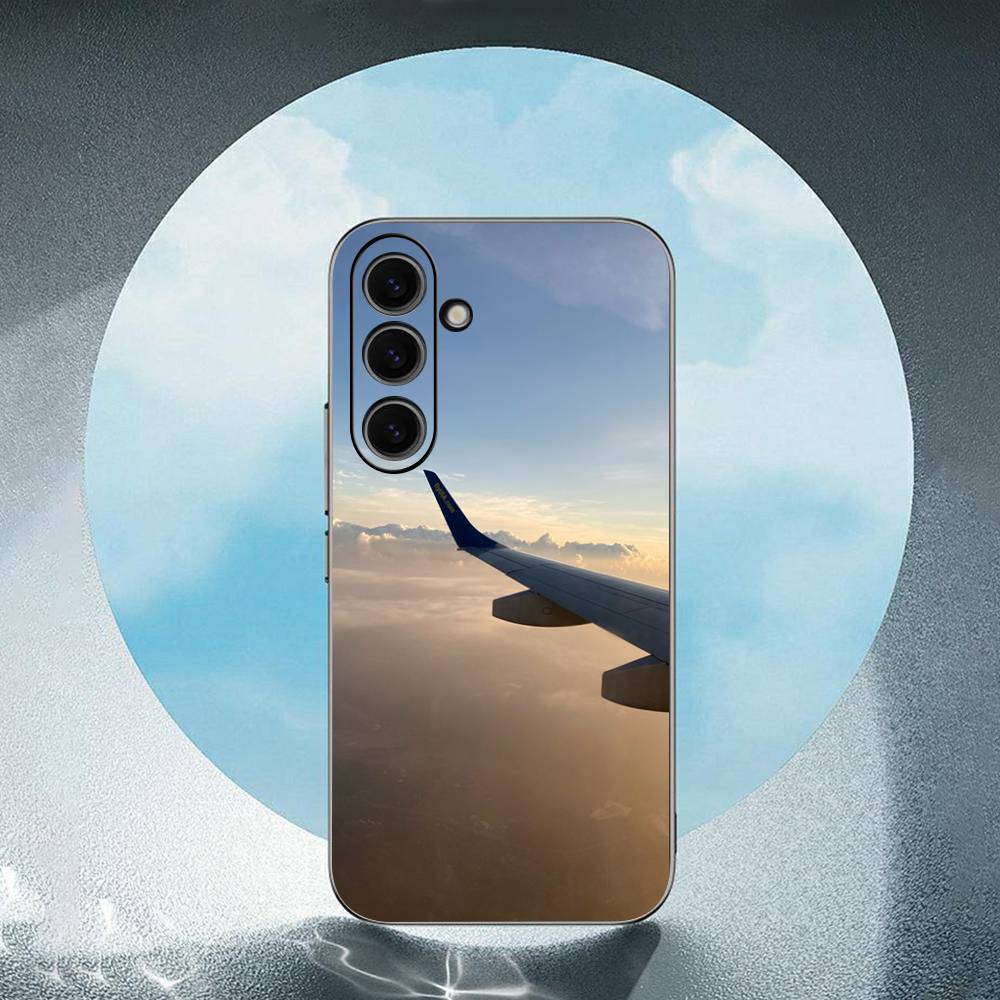 Чехол для телефона Samsung Galaxy S23 S24 S25 Ultra S22 Plus S21, черный, с дизайном «Небо и самолет», премиум-класс