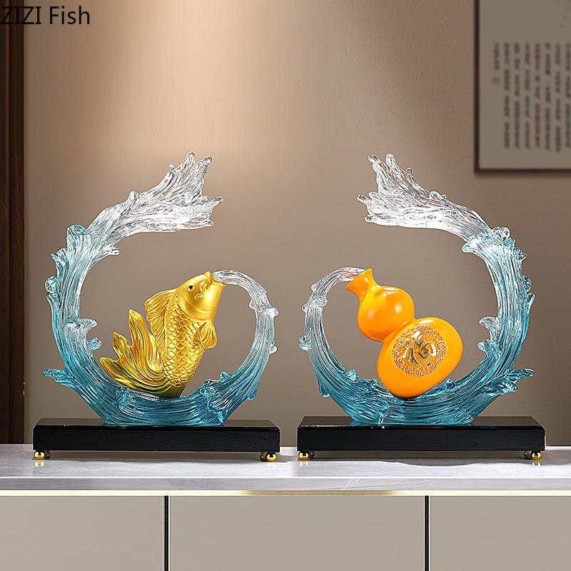 Скульптура тыквы «Счастливый карп», украшение для рабочего стола в офисе, креативная статуэтка из смолы, китайский подарок на свадьбу и Новый год