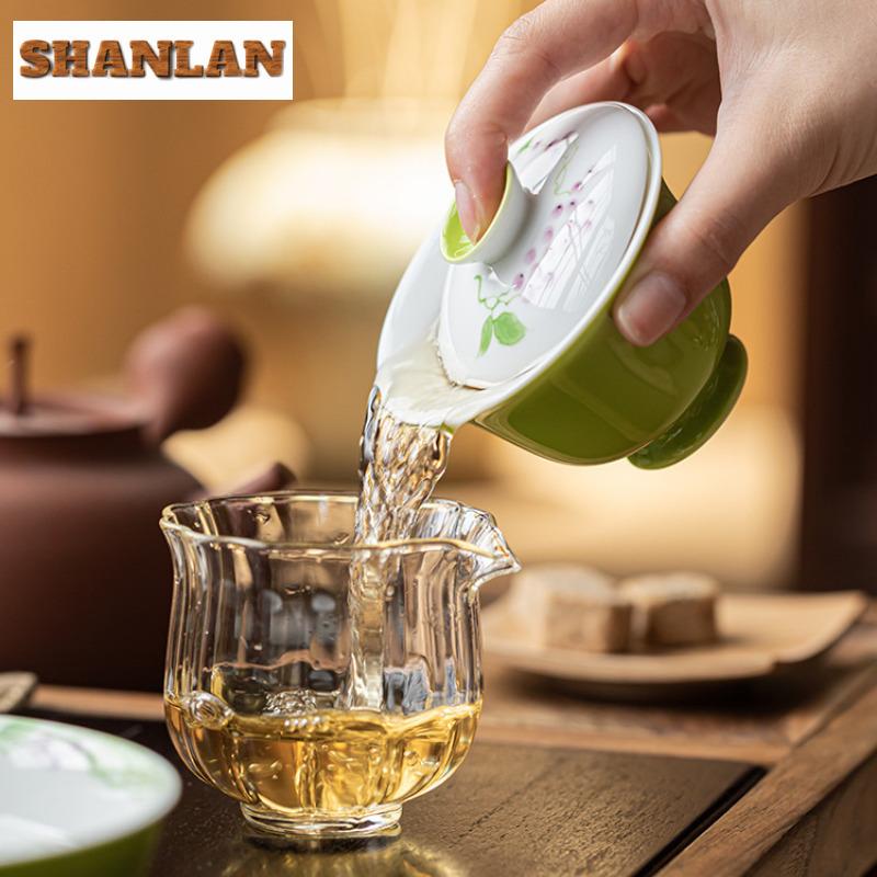 100ml Grass Green Hand-painted Grape Gaiwan Retro Tea Tureen Tea Bowl With Lid Kit Tea Maker Cover Bowl Tableware Ornaments Gift