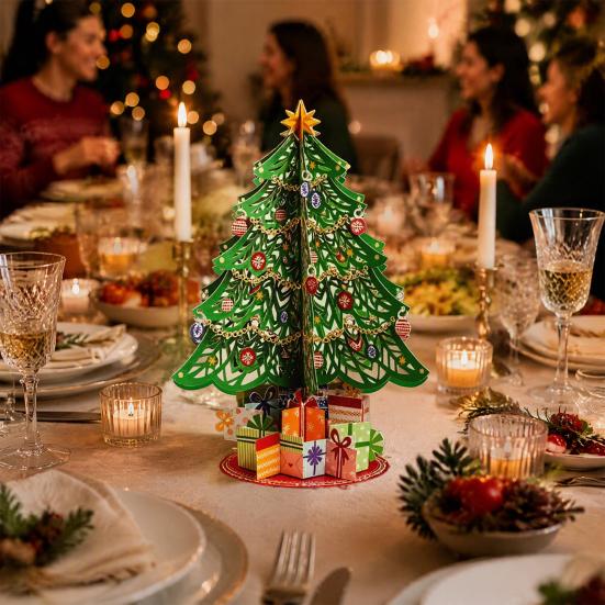 Christmas Atmosphere Home Decor 3D Puzzle Paper Tree Decoration, Holiday Desktop Ornaments Compact Xmas for Party with Star Topper And Gift