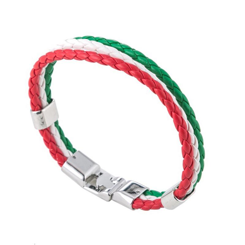 RUI RUI YU Мужчины Женщины Браслет Плетеный PU Итальянский Флаг Браслет Кожаный Сплав для Зеленый Белый Красный