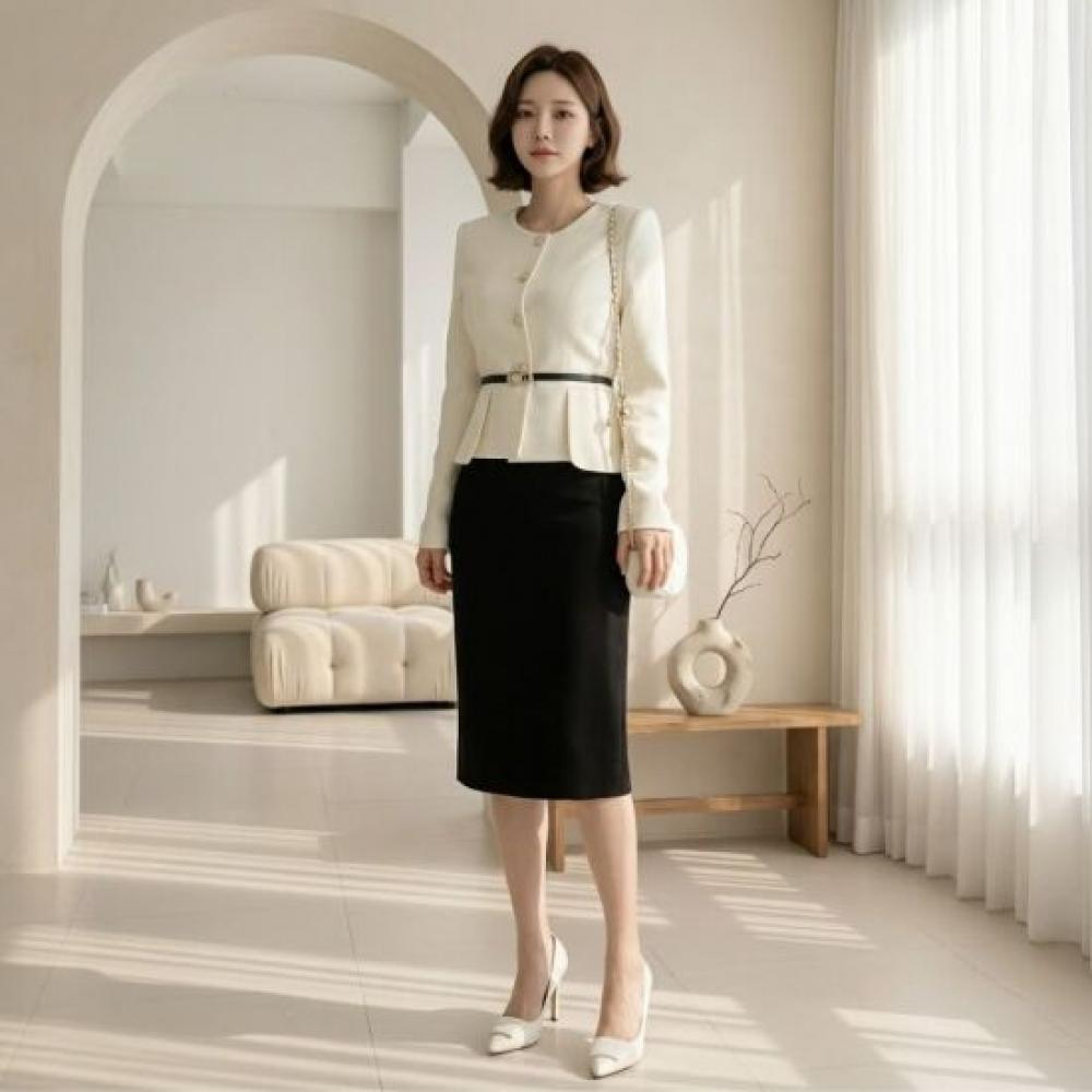 Style Latte Women HigH Waist H Line Midi Slit Skirt