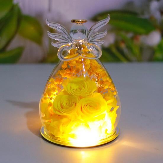 Yousheng Eternal Roses in Angel Glass Cover Настольные консервированные цветы Angel Preserved Roses Рождественские подарки для мамы, бабушки, жены