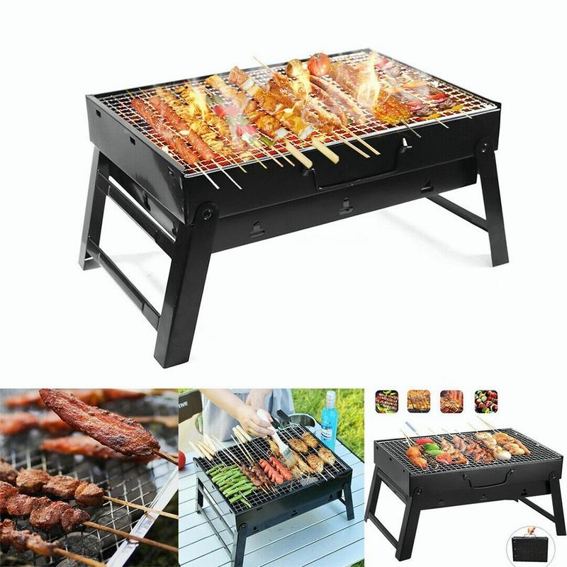 Большой складной портативный черный гриль-барбекю для барбекю на открытом воздухе для пикника на углях для путешествий