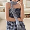 Bow Ties Plaid Pattern Long Silk Scarf Cravat Printed Flower Scarf Wrap Hair Band Long Ribbon Scarves Neckerchief Decoration