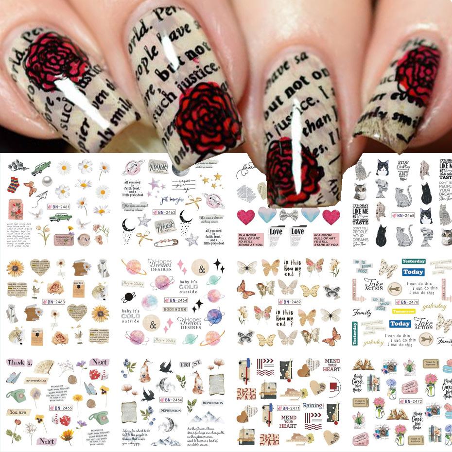 Наклейки для дизайна ногтей в 12 стилях с абстрактными, цветочными и геометрическими рисунками