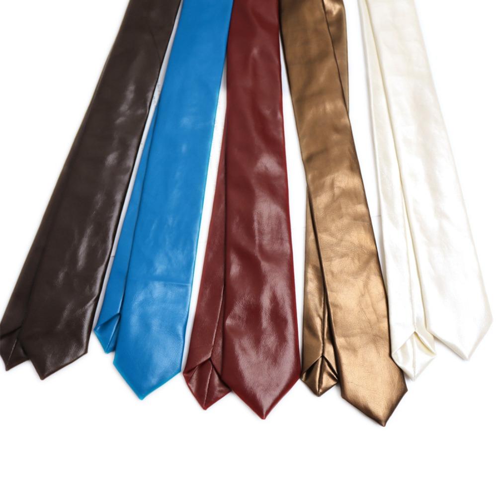 Narrow PU Leather Tie Adjustable Retro Cravat Classic Men Necktie Boys