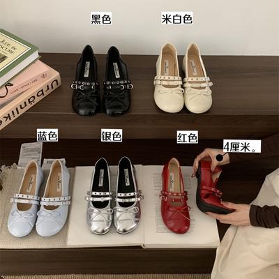 Французские черные туфли для通勤 с внутренней высотой, одинарные туфли, женская обувь 2025 новая весна и осень, туфли-лодочки с бантом, вечерние туфли