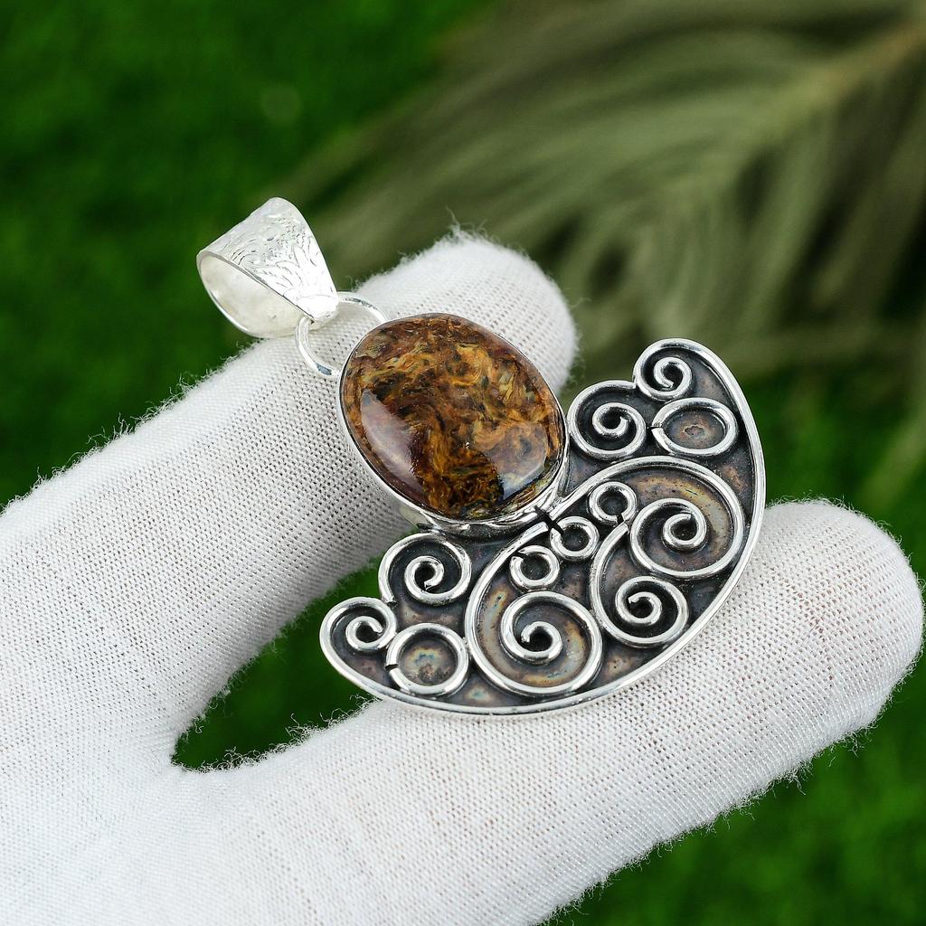 925 Sterling Silver Natural Golden Pietersite Wife Bezel Artisan Pendant Jewelry