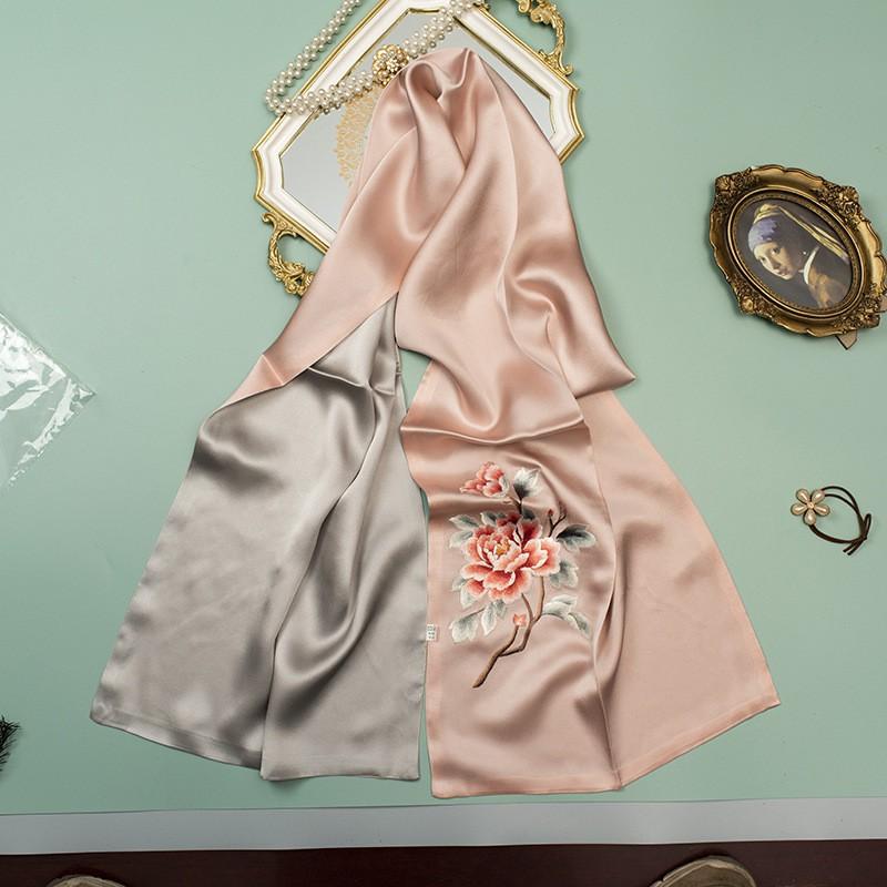 100% Mulberry Silk Suzhou Embroidery Long Scarf Handmade Versatile Shawl Cheongsam Mothers Day Gift