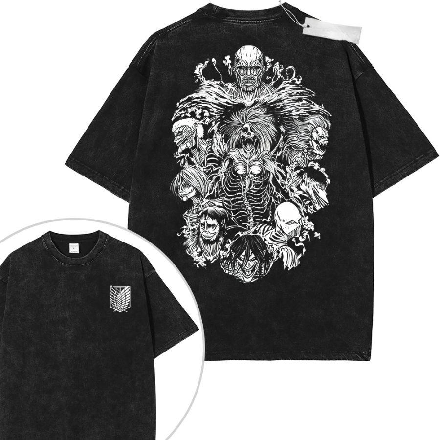 Unisex Black Washed Vintage T Shirt Demon Slayer Inosuke Boar Head Sword Slash High Quality Fabric for Fitness Casual