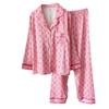 Пижама из шелка Ice Silk, женская, с длинным рукавом, розовым принтом, комплект из двух предметов, пижама с V-образным вырезом, удобная