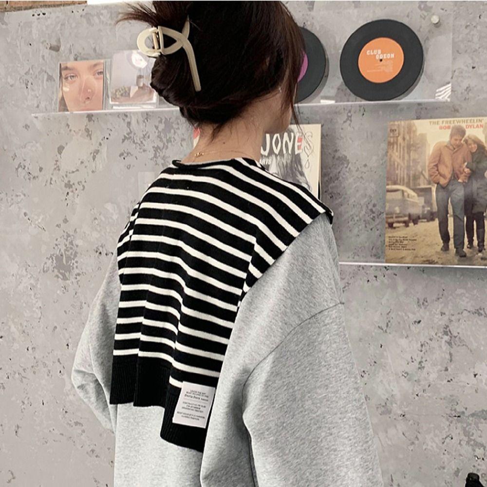 Women Blouse Shoulders For Men Knitted Shawl Stripes Wraps Female Wool Scarf Korean Style Scarves