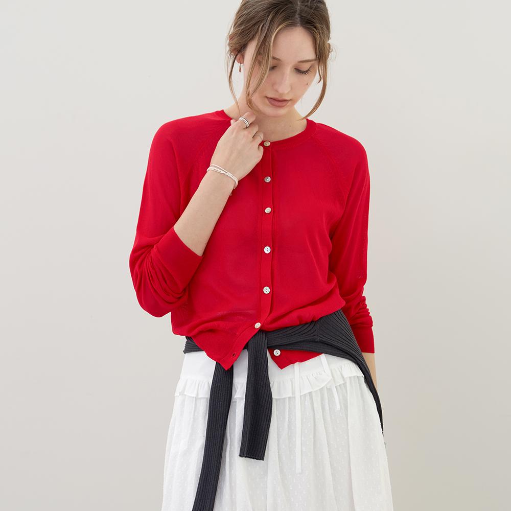 KELLY DONAHUE Breeze Color Round Cardigan Red