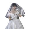 Elegant Bridal Lace Veil Women Pearl Tulle Bachelorette Party White Veil with Rhinestone for Wedding Performances