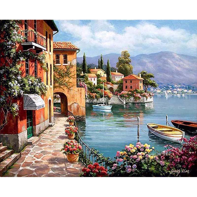 DIY Harbor Painting Kit - 40x50cm Digital Oil Painting Set