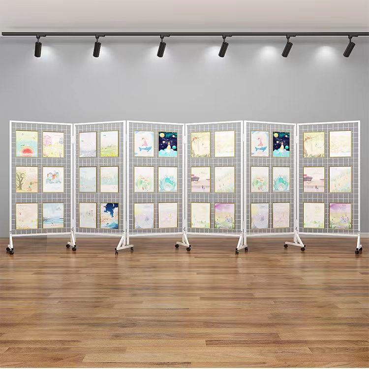 Mobile Art Display Stand: Vertical Folding Grid for Art Exhibitions and Kindergarten Art Shows
