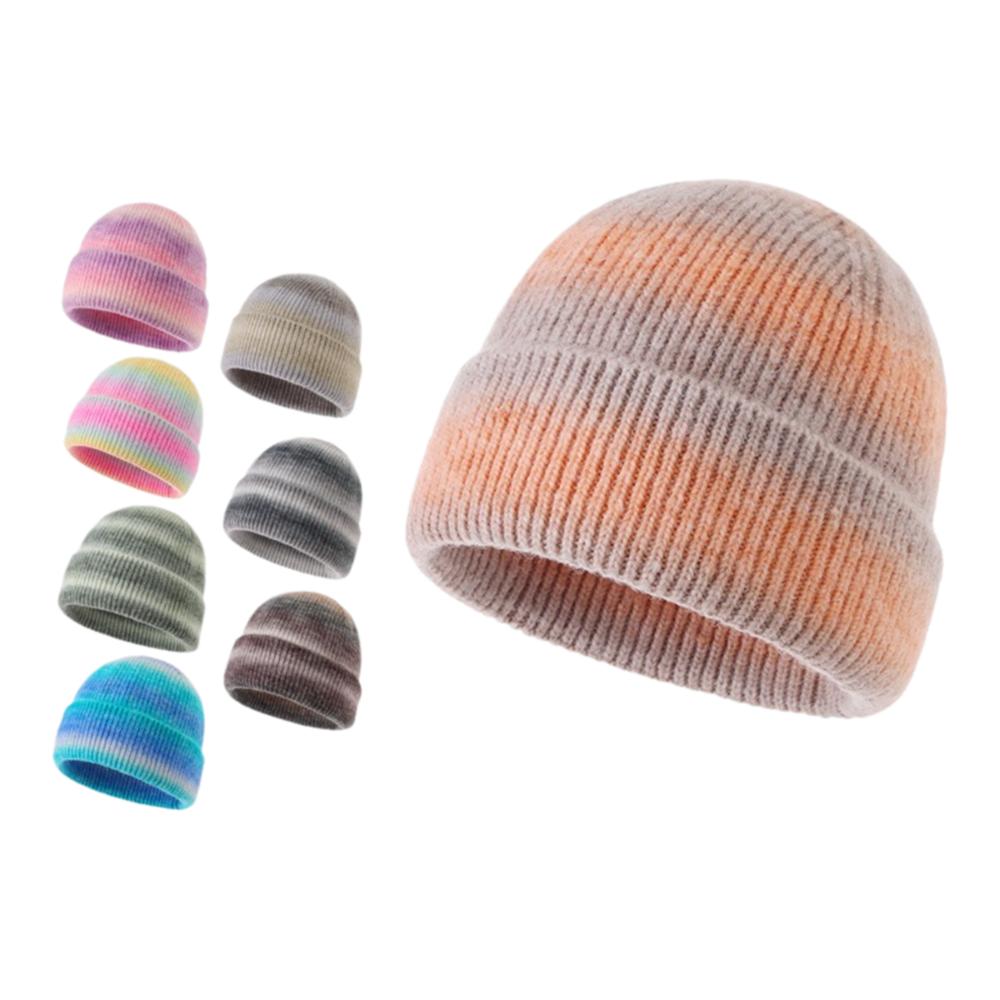 Gradient Color Knitted Beanie Hat Windproof Pullover Hat Trendy Warm Winter Cap  Autumn Winter