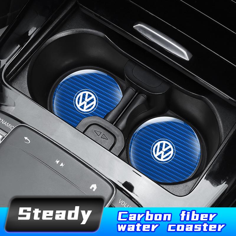 W148Hub Caps 2Pcs Leather Coaster Anti-noise Water Cup Pad Cushion For Volkswagen Scirocco Arteon Beetle GTI Tiguan R-Line Jetta T-R