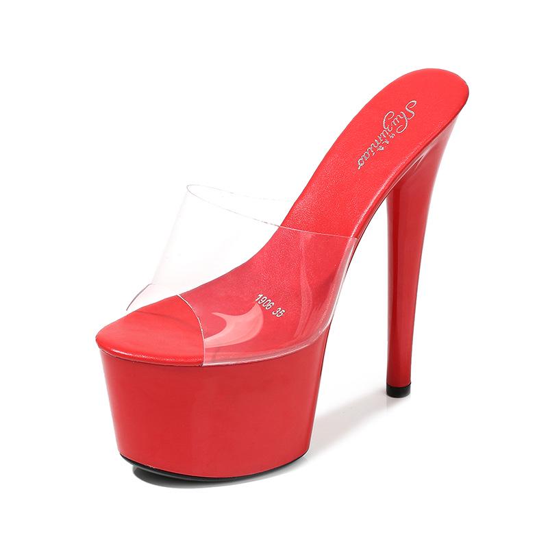 Super High Heels 17CM Thin Heel Waterproof Platform Sandals Women's Transparent Crystal Shoes Wedding Shoes LFD