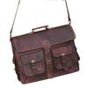 Men's Shoulder Messenger Laptop Briefcase Genuine Goat Leather Vintage Brown Bag
