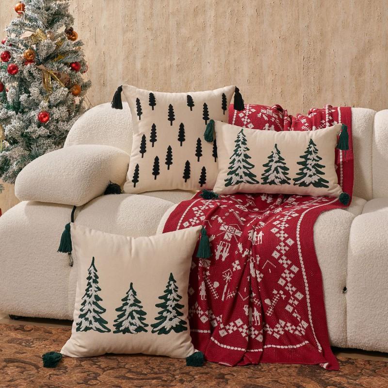 Embroidered Christmas Tree Pillow Cover Living Room Decor Modern Cotton Linen Throw Cushion Case 45x45cm