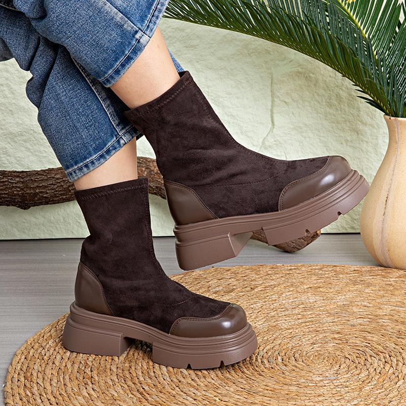 Vintage British Style  Boots for WomenSummer New Warm Versatile Thick Soled Chunky Heel Short Boots Stretch Slim Boots Comfortable Soft Sole Non slip