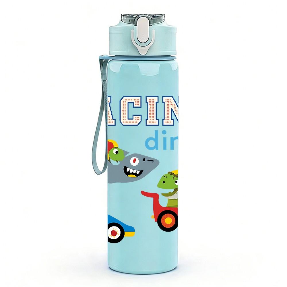 1PC Racing Dino Toy Car Kid Pattern 750ml Color Plastic Sports Water Bottle Leakproof Flip Straw Lid Suitable for Sports Office Home Use