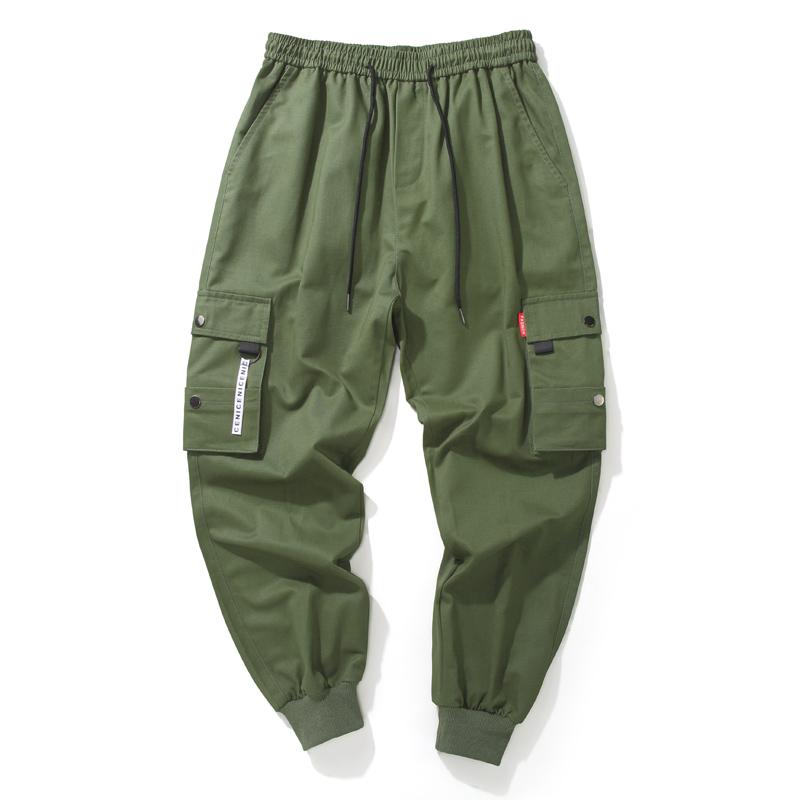 Хип-хоп брюки-карго мужские модные бегуны повседневные брюки уличная одежда с несколькими карманами и лентами брюки в стиле милитари мужские шаровары большого размера