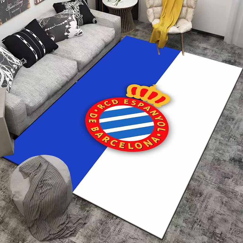 Ковер с логотипом RCD Espanyol De Barcelona с дизайном короны Сине-белый Подходит для использования в качестве противоскользящего коврика для гостиной, спальни, диванов