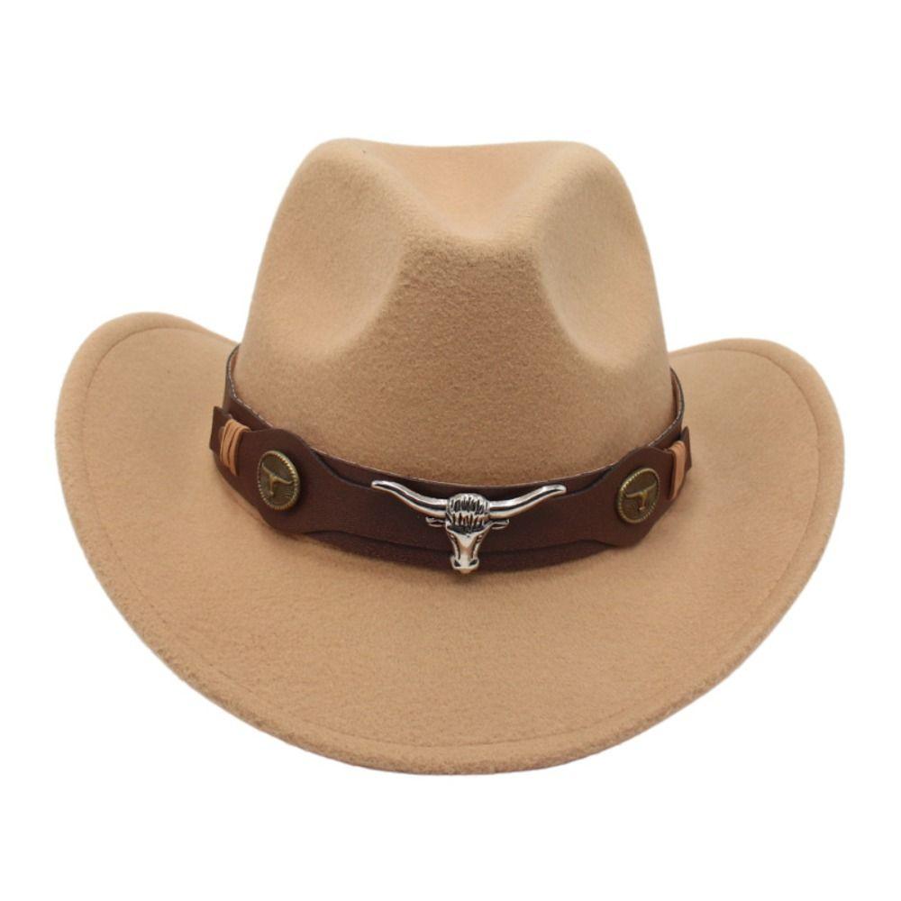 Solid Color Cowgirl Jazz Hat Woolen Party Cosplay Hat Vintage Western Cowboy Hat  Cycling Caps