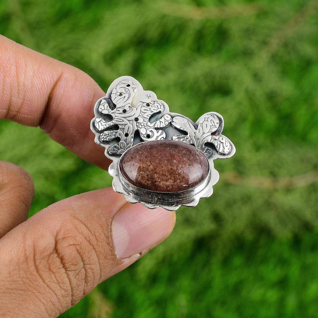 Mothers Day Deal Sunstone Gemstone Sterling Silver Sister Solitaire Ring Jewelry