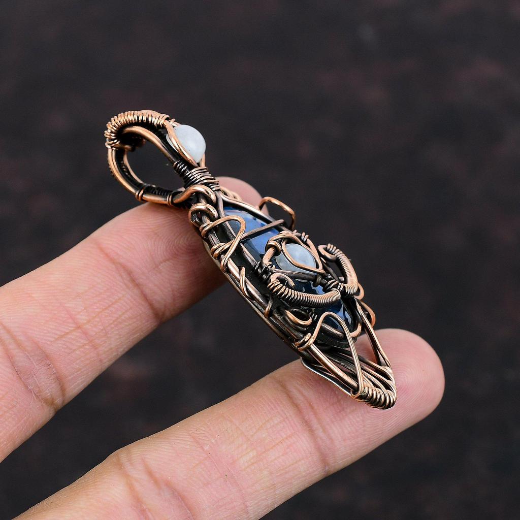 Evil Eye Faceted Labradorite Pendant Copper Wire Wrapped Pendant Handmade Ethnic Jewelry Rainbow Moonstone Gemstone Pendant Gift For Mother
