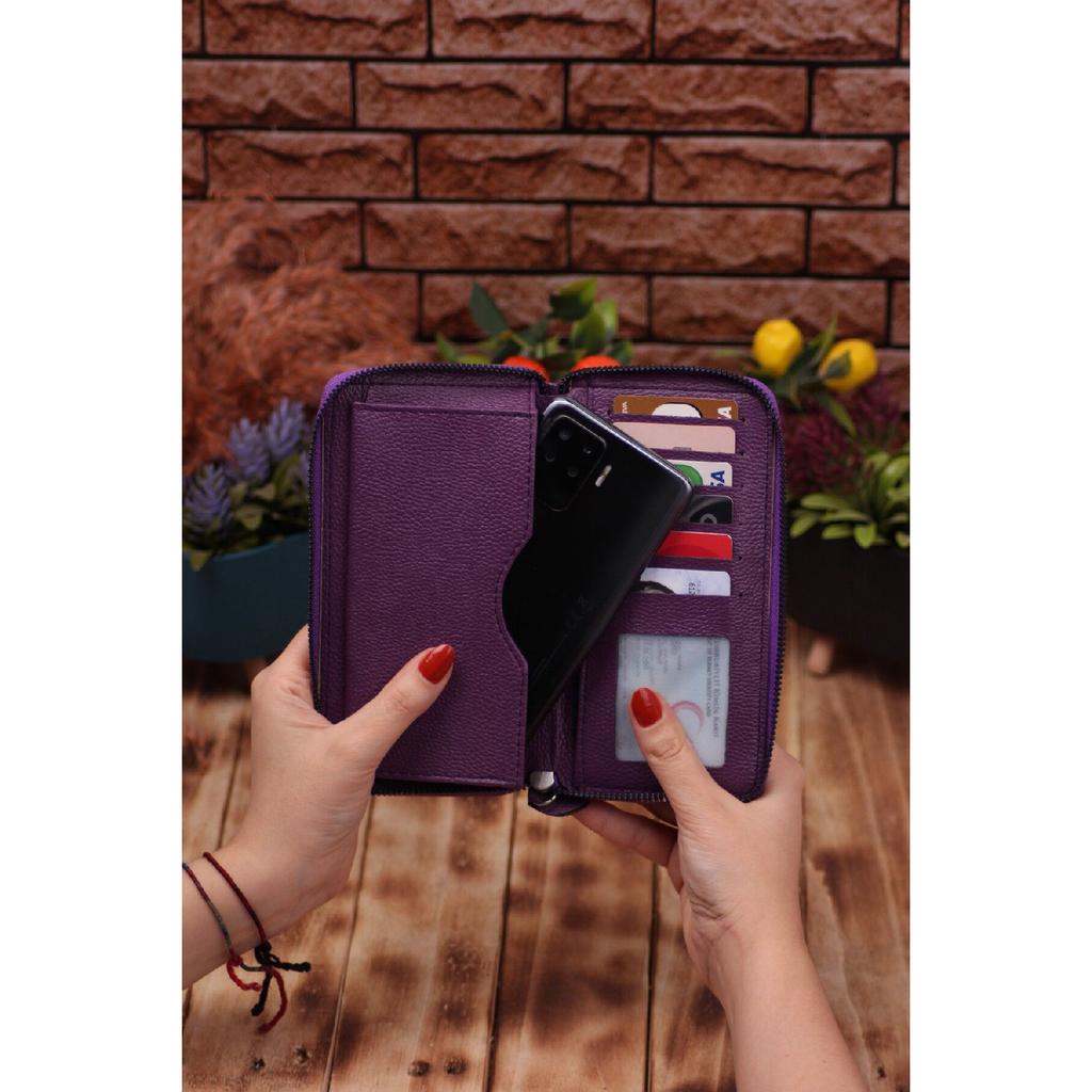 Unisex Leather Long Card Holder Wallet Portfolio With Phone Compartment