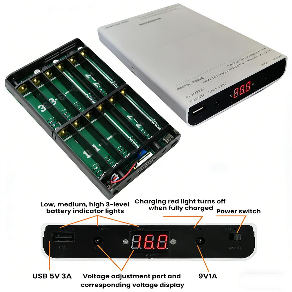 ИБП постоянного тока 5В 9В 12В Выход Бесперебойное Питание 12x18650 Power Bank Корпус для Хранения Питания Мобильного Телефона Оптический Модем Роутер