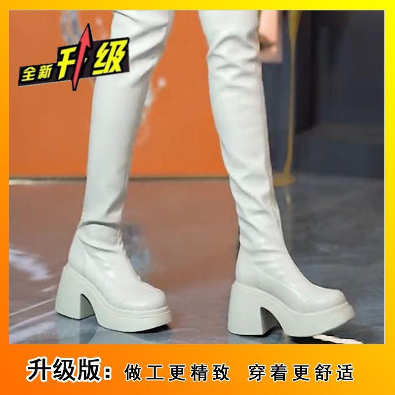 Корейская версия сексуальных модных ботфортов на толстом каблуке с круглым носком, модные темпераментные женские ботфорты из мягкой кожи выше колена, женские тонкие ботинки 2024