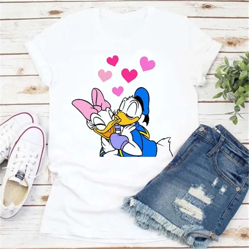Kawaii Tee Cartoon T Shirt Daisy Duck Print T-shirt Clothes Fashion Short Sleeves Girl Top Casual Shirts Unisex