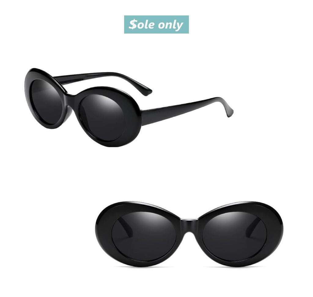 Sole Only Гранж Овальные солнцезащитные очки Гранж Овальные очки Ретро солнцезащитные очки с футляром Стильный эффект маленького лица [$ole only] Мужские Женские (черный)