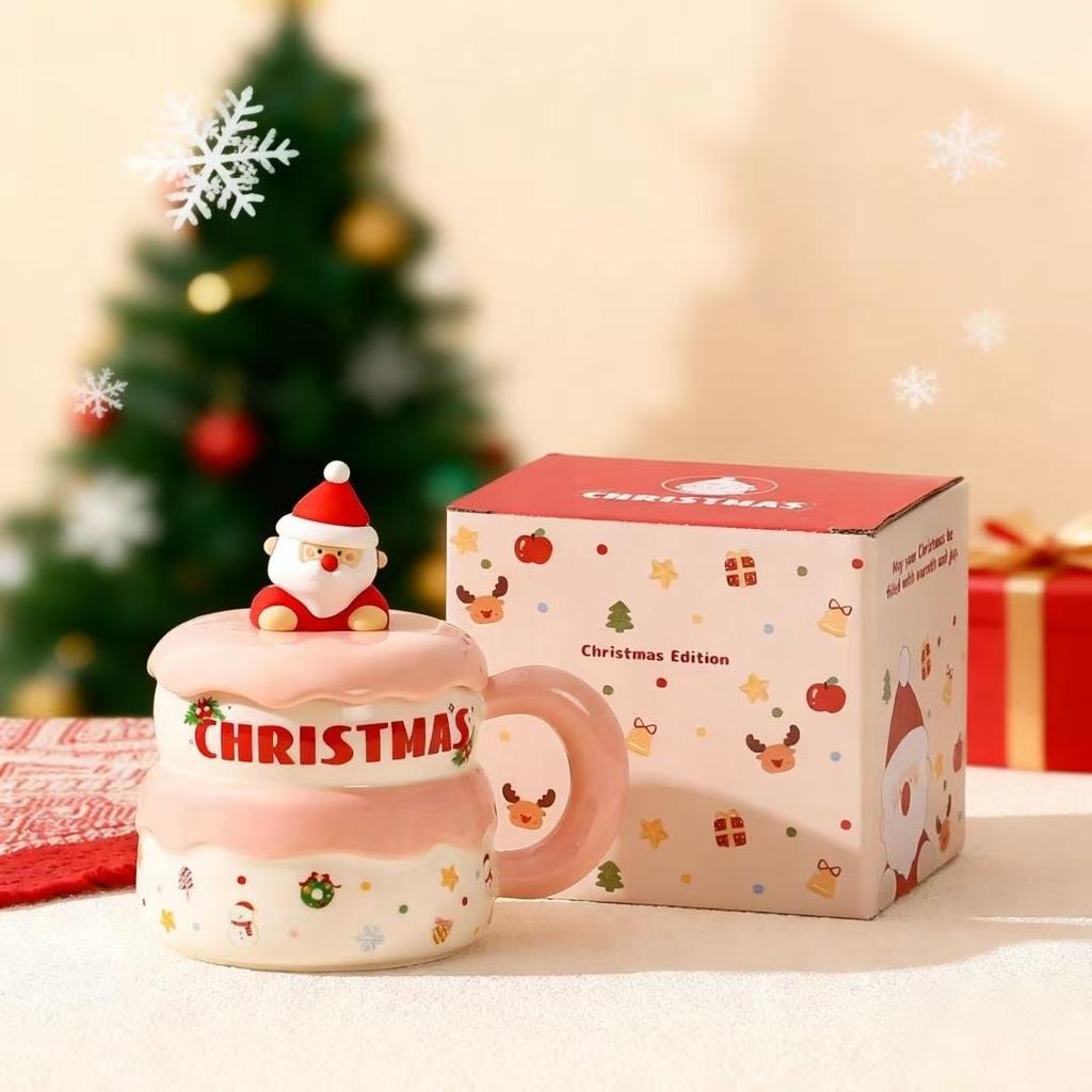 New Christmas gift ceramic cup with lid doll couple mug high value large capacity water cup set cup