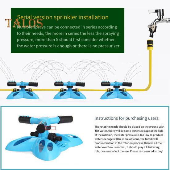Спринклер для газонов с вращением на 360 градусов и герметичной системой с 3 рычагами. Система орошения с большой площадью покрытия. Простая сборка. Автоматический спринклер для воды.