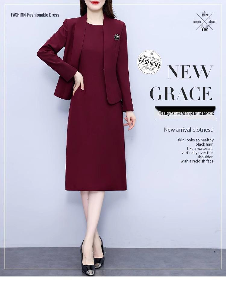 Красный ангоровый облегающий формальный комплект из платья и юбки - Профессиональная весенне-осенняя рабочая одежда для руководителей