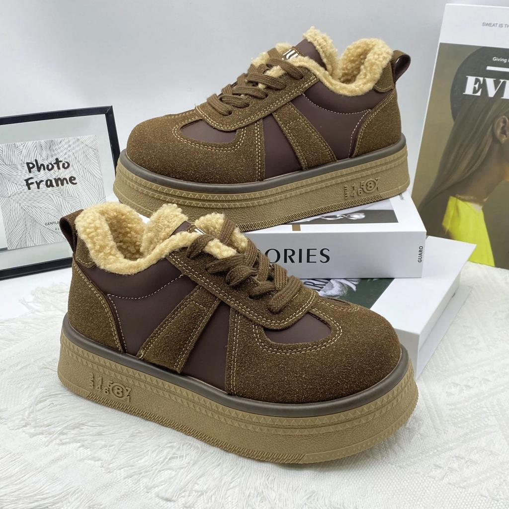 Женские меховые теплые хлопковые ботинки Ботильоны на плоской подошве Кроссовки Новые дизайнерские замшевые плюшевые зимние ботинки Спортивная повседневная обувь на платформе Ботинки