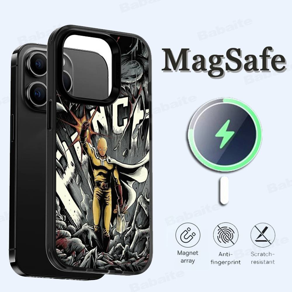 Чехол для телефона One P-Punch Man Saitama Магнитный чехол Для iPhone 16 14 13 12 11 15 Pro Max Plus Для Magsafe Беспроводная зарядка Чехол