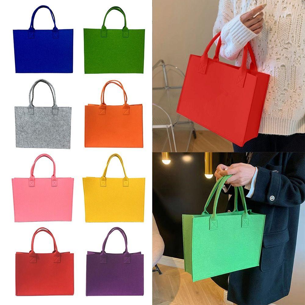 Casual Felt Shoulder Bag Large Capacity Solid Color Tote Bag Shopping Bag Woman Girls