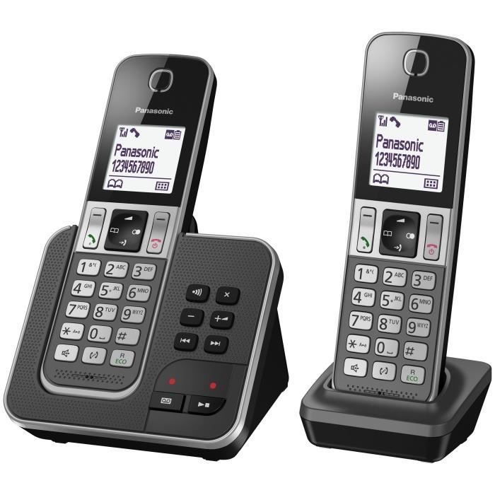Panasonic KX-TGD322FRG Беспроводной телефон с цифровой системой ответа, базой и 2 трубками, функцией громкой связи, идентификатором вызывающего абонента