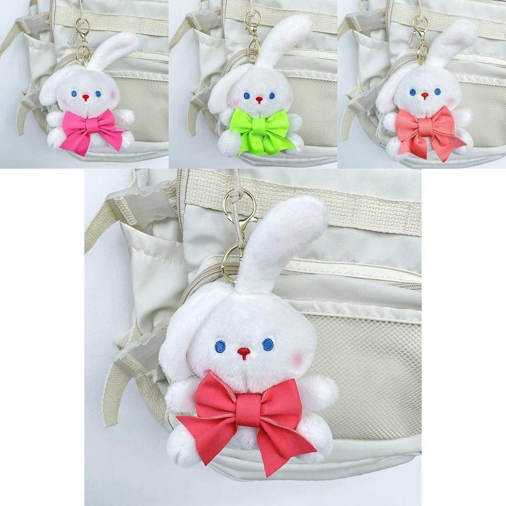 Adorable Bowknot Bear And Bunny Plush Keychain For Bags Cute Cartoon Stuffed Toy