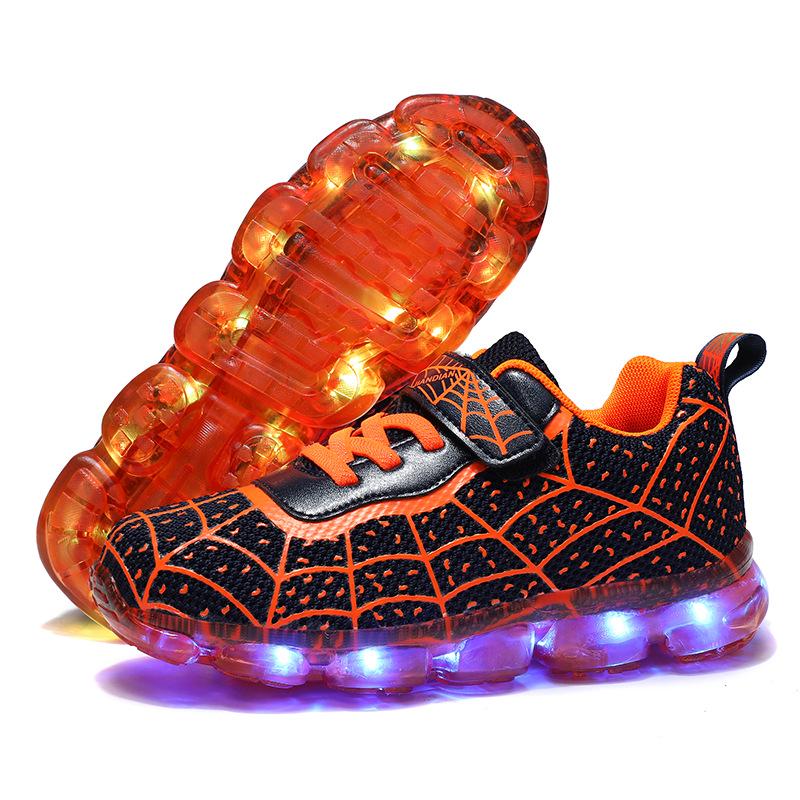 Best-Selling Children's LED Light-Up Shoes – USB Rechargeable Spider Design Sports Sneakers for Boys and Girls