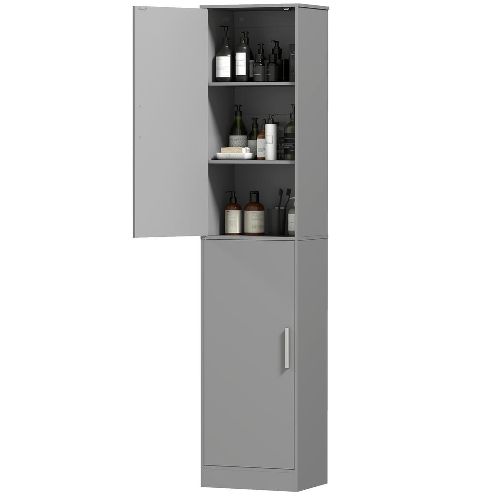 Bathroom column cabinet with 2 doors and 4 adjustable shelves, 40 x 35 x 180 cm, grey