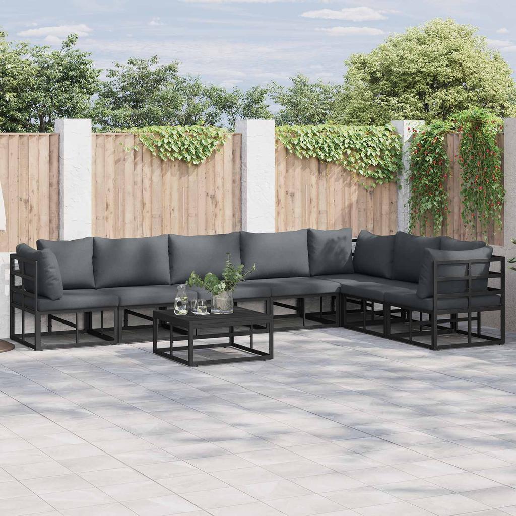 7 Piece Garden Sofa Set with Cushions Black Aluminum